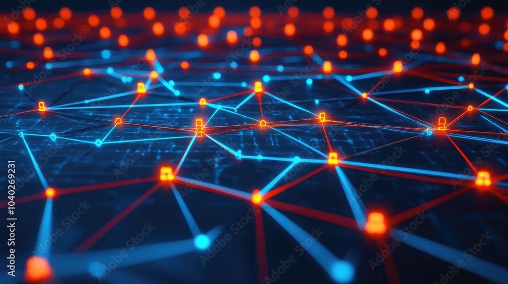 Obraz premium Digital network connections glowing in a geometric pattern