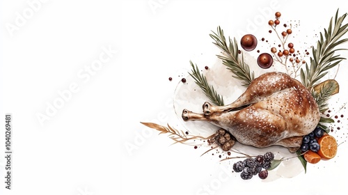 Roasted goose for Christmas celebration beautifully arranged on card with copy space