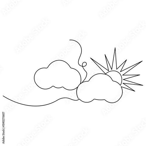 Cloud  single line art, continuous one line drawing of  Isolated outline vector icon