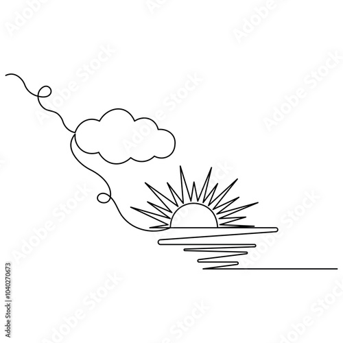 Cloud  single line art, continuous one line drawing of  Isolated outline vector icon