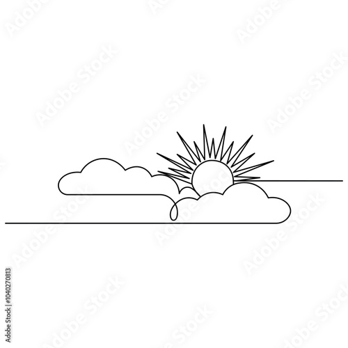 Cloud  single line art, continuous one line drawing of  Isolated outline vector icon
