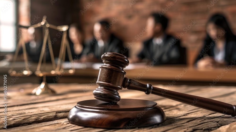 A simple wooden gavel sitting on a wooden table, ready for use A simple wooden gavel sitting on a wooden table, ready for use