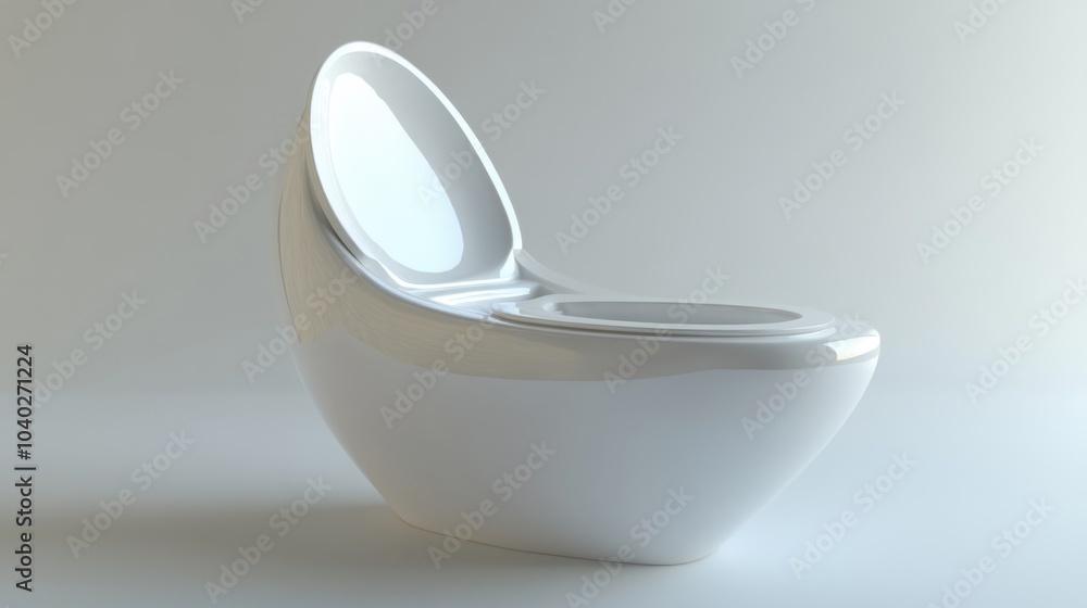 A toilet sits on a white floor, providing a clean and minimalist setting A toilet sits on a white floor, providing a clean and minimalist setting