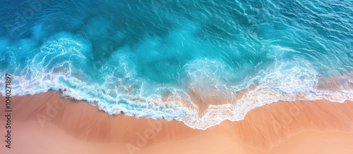 A beautiful sandy beach with turquoise waters captured from a drone s aerial perspective providing a copy space image for your text