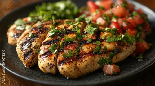 Grilled chicken with fresh salsa and herbs a flavorful delight