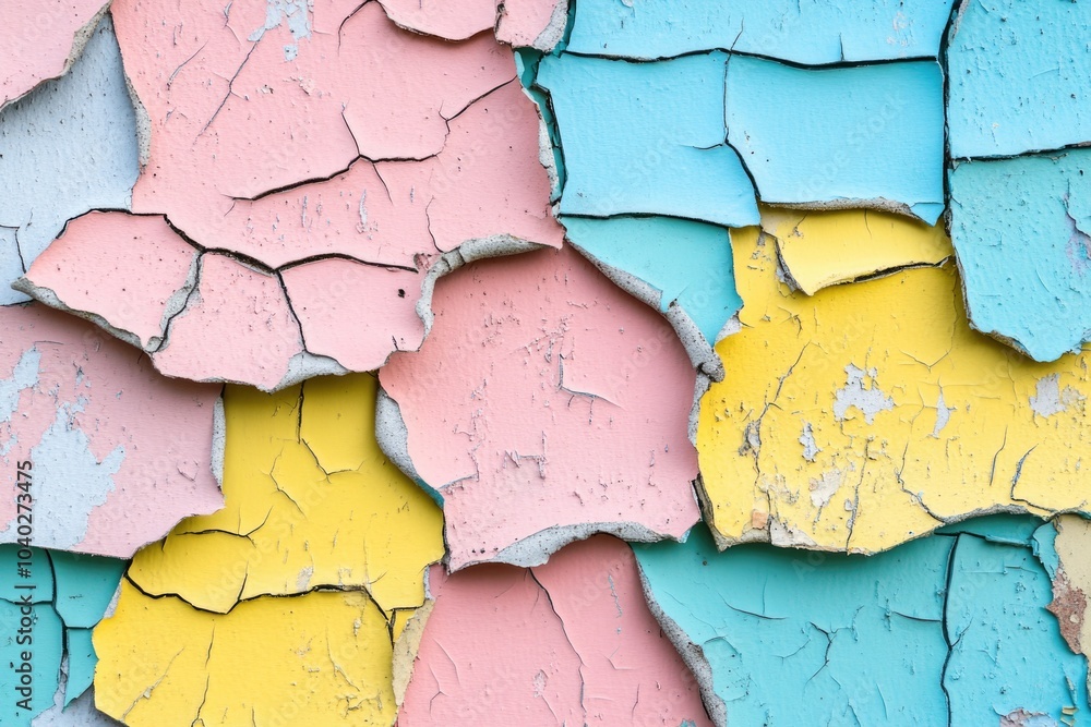 Obraz premium A close-up view of a peeling paint wall with cracks and texture