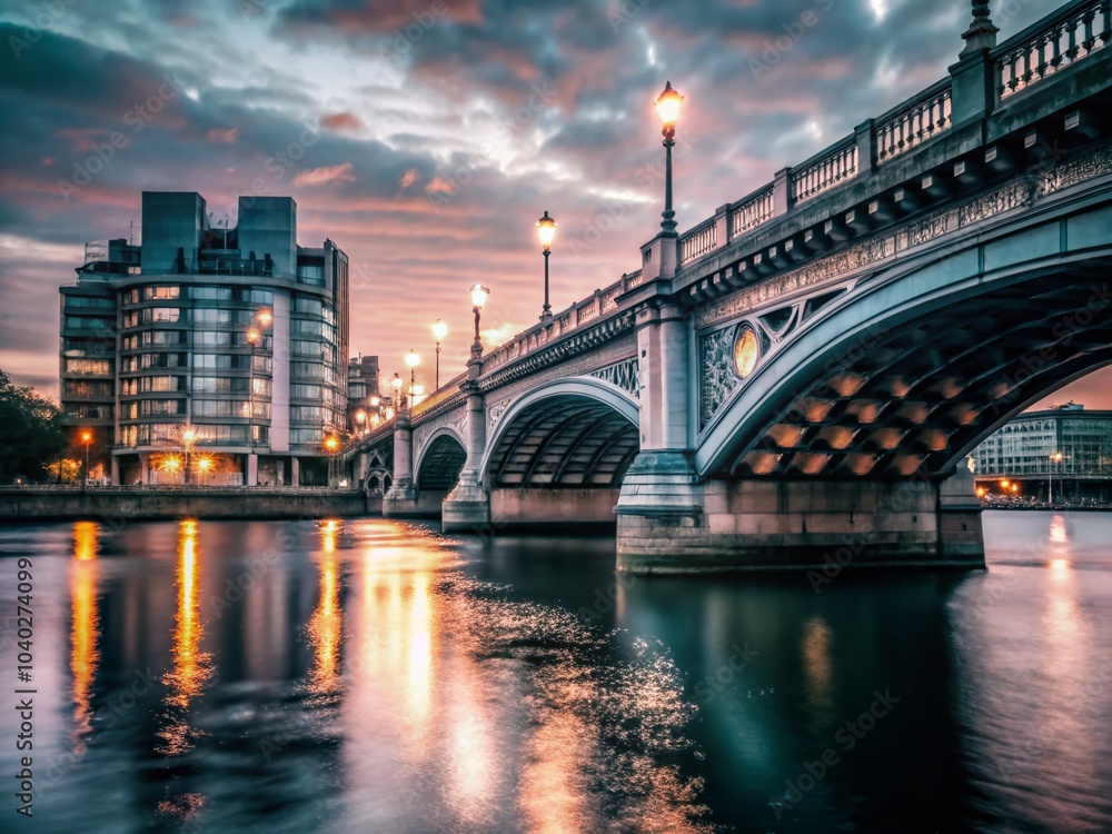 Fototapeta premium Stunning Bridge Lighting at Dusk - Captivating Nighttime Urban Scene for Stock Photo Use