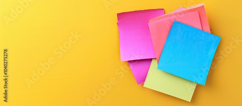 Vibrantly colored sticky note placed on a yellow background with space for additional image inclusion