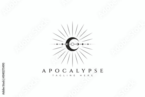 Moon Phase Eclipse and Full Lunar Crescent Esoteric Logo Concept