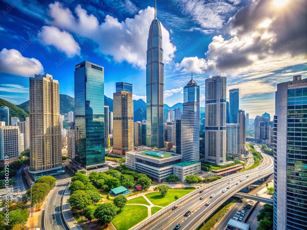 Obraz premium Stunning Daytime View of Central District Hong Kong - Urban Landscape and Skyscrapers