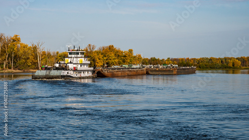 Obraz na plátně Barge Traveling Up the Mississippi River at Red Wing, Minnesota