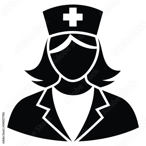 Nurse Icon Silhouette Vector Healthcare and Medical Profession Symbol on White Background photo