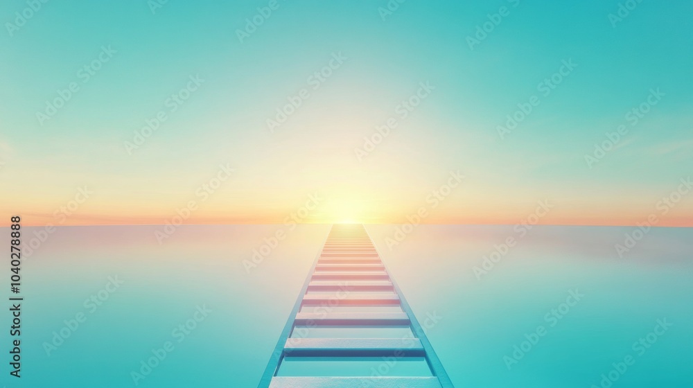 Fototapeta premium A long bridge is seen in the distance with the sun rising in the background