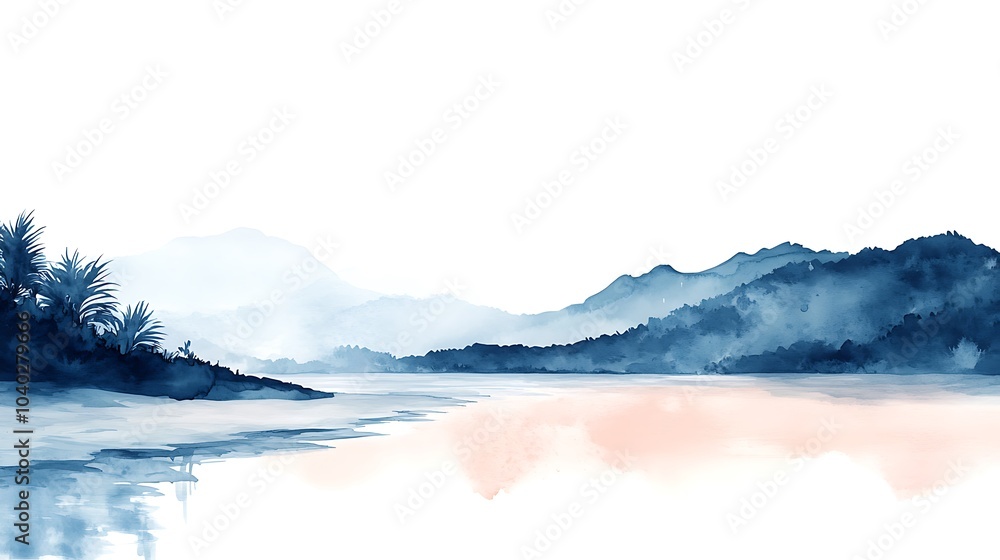 Tranquil Watercolor Seascape at Dusk with Soft Hues Tranquil Watercolor Seascape at Dusk with Soft Hues