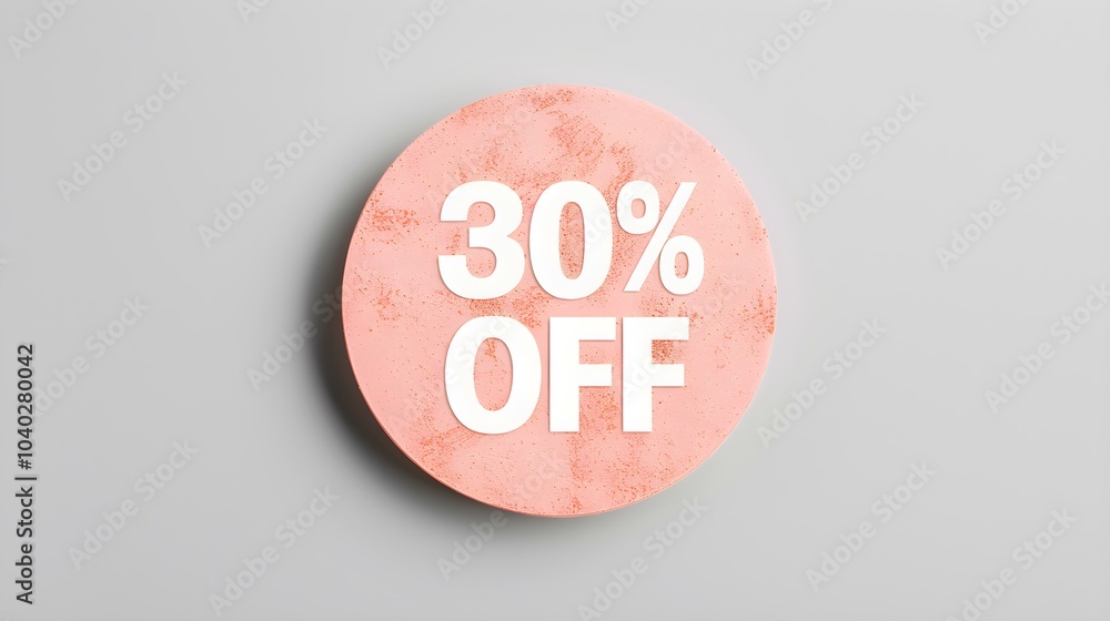 White '30% OFF' Text on a Peach Fuzz Round Paper Note. White Background with Copy Space White '30% OFF' Text on a Peach Fuzz Round Paper Note. White Background with Copy Space