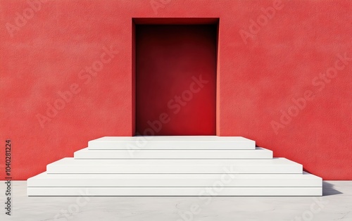 Wallpaper Mural Modern architecture with red wall and white steps leading to a door. Torontodigital.ca