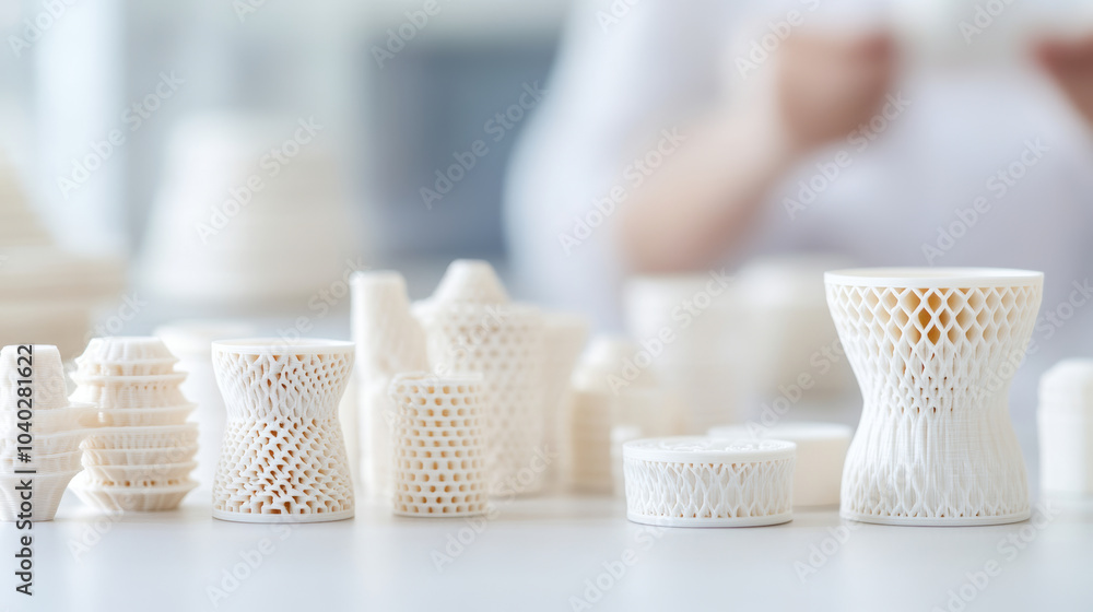 3D printed objects showcase intricate designs and textures, highlighting modern technology in art and design. These white structures represent creativity and innovation in manufacturing 3D printed objects showcase intricate designs and textures, highlighting modern technology in art and design. These white structures represent creativity and innovation in manufacturing