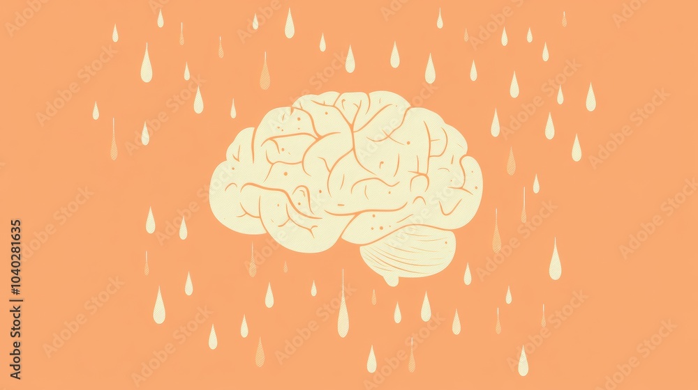 A brain with raindrops falling on it A brain with raindrops falling on it