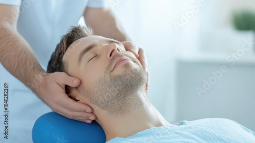 Close up of hand Therapist providing a neck and hand massage to a patient