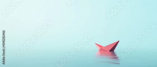 A small red boat is floating on the water