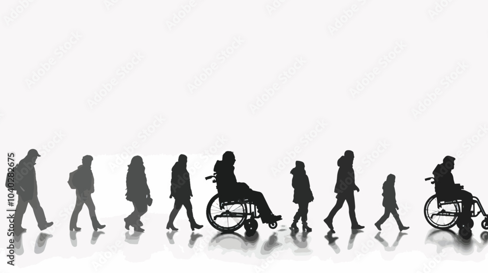 Silhouettes people in wheelchair on white background, injury recovery, recovery Silhouettes people in wheelchair on white background, injury recovery, recovery
