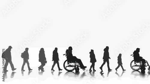  Silhouettes people in wheelchair on white background, injury recovery, recovery