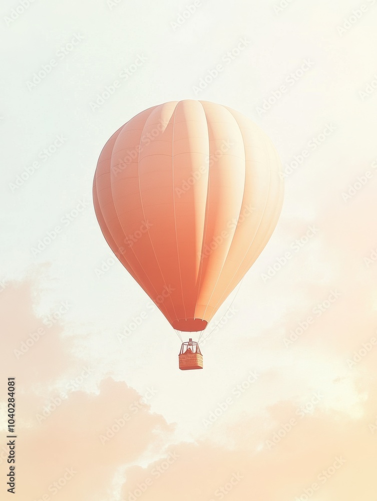 Obraz premium A vibrant hot air balloon drifts gently through a pastel sky, embracing the tranquility of a morning as dawn breaks. Generative AI