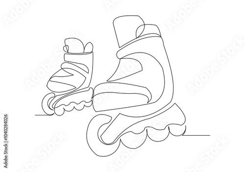 Continuous single line sketch drawing of rolling skates roller blade shoes quad wheel shoes funny and extreme sport concept one line vector illustration