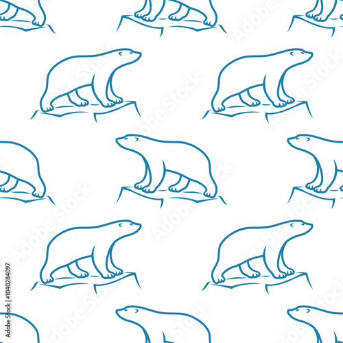 Seamless pattern with polar bears on white background.