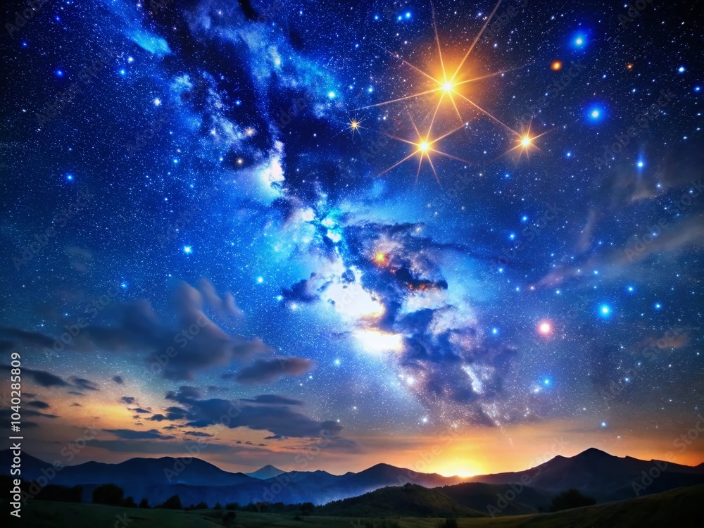 Stunning Night Sky with Bright Stars Over Deep Blue Background for Astrophotography Lovers and Space Enthusiasts Stunning Night Sky with Bright Stars Over Deep Blue Background for Astrophotography Lovers and Space Enthusiasts