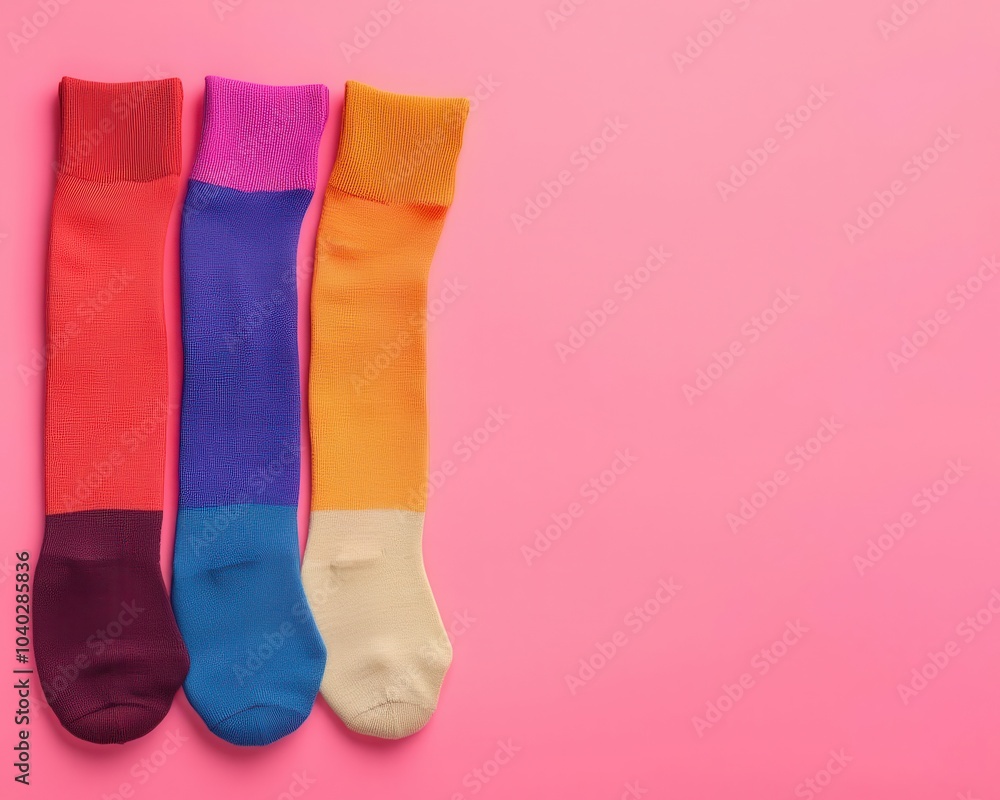 Pile of vibrant socks arranged in a rainbow gradient, colorful collection, National Sock Day spirit Pile of vibrant socks arranged in a rainbow gradient, colorful collection, National Sock Day spirit
