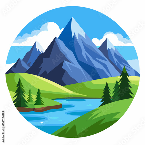 Landscape with mountains silhouette vector illustration on white background