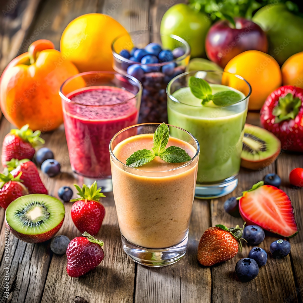 Healthy appetizing red smoothie dessert in glasses Healthy appetizing red smoothie dessert in glasses