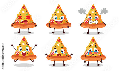 cute slice of pizza cartoon with many expressions design illustration