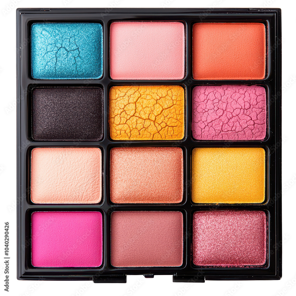Colorful eyeshadow palette with various vibrant shades on a white isolated background. transparent background. Colorful eyeshadow palette with various vibrant shades on a white isolated background. transparent background.