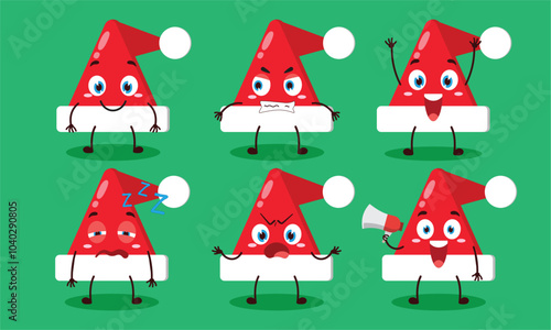 funny Santa Claus hat cartoon with many expressions design illustration