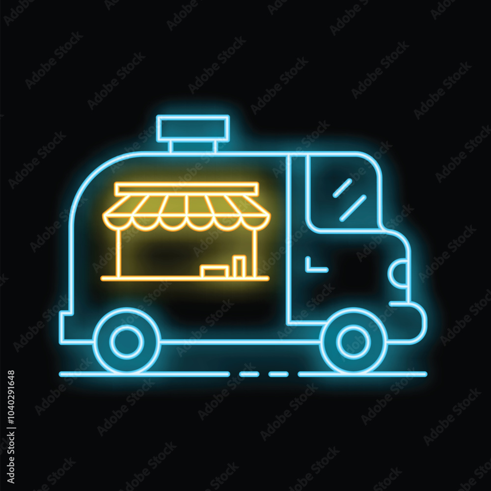Neon food truck icon for street food festival or restaurant menu Neon food truck icon for street food festival or restaurant menu