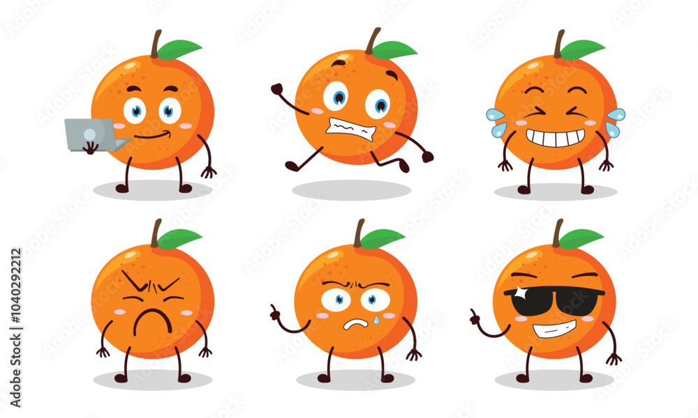 funny orange cartoon character with many pose activity design illustration funny orange cartoon character with many pose activity design illustration