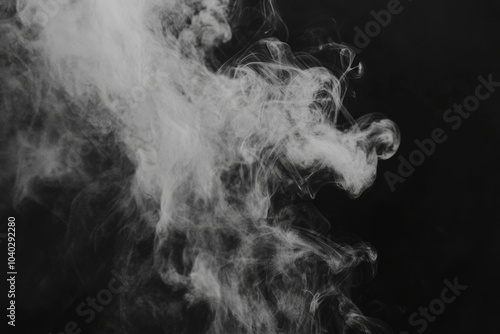 Abstract white smoke billows against a black background, creating a dramatic and ethereal effect.