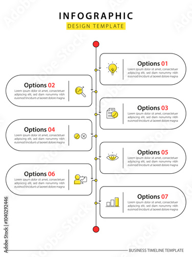 Timeline infographic template. 7 Step timeline journey, calendar Flat simple infographics design template. presentation graph. Business concept with 7 options, vector illustration.