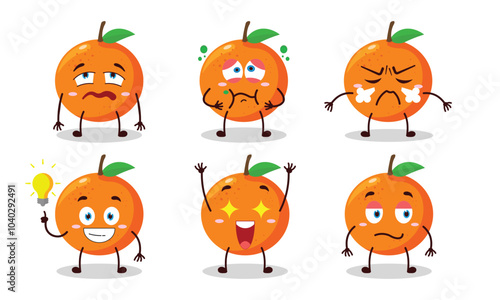 funny orange cartoon with different expressions design illustration