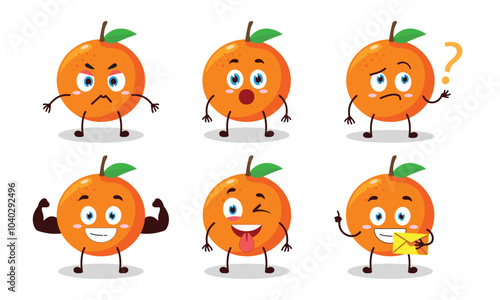 funny orange cartoon with different expressions character design illustration