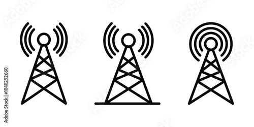 Broadcast icon line. Signal tower line vector illustration. Transmitter antenna icon