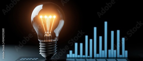 Light bulb glowing next to a digital graph on a black background, symbolizing innovative ideas and advancement.