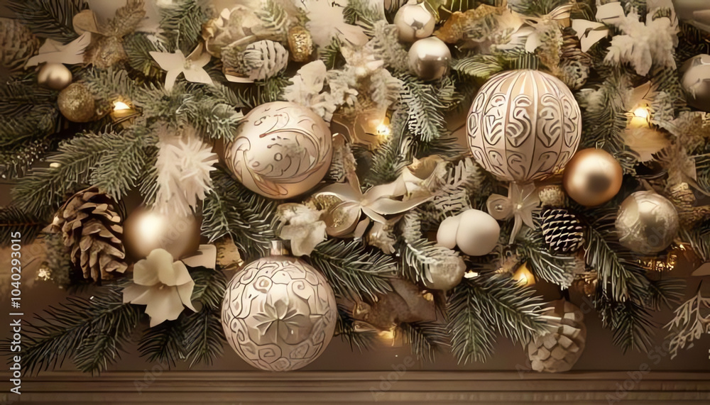 pompous Christmas background with lavish decoration