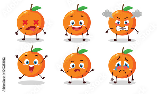 cute orange cartoon with many expressions design illustration