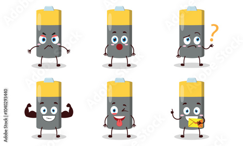 funny battery cartoon with different expressions character design illustration