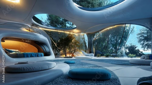 Wallpaper Mural A futuristic interior design featuring organic shapes and natural elements. Torontodigital.ca