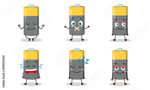 funny battery cartoon with various expressions design illustration