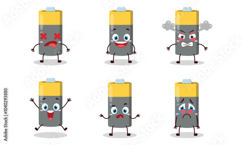 cute battery cartoon with many expressions design illustration